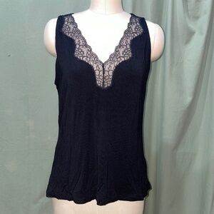 Lauren RALPH LAUREN Black Lace V-Neck Tank Top, Women's Large